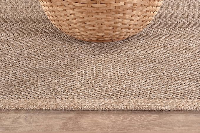 CAMILSON Easy Jute Round Rug 6ft Indoor Outdoor Natural Color Fiber Area Rugs for Living Room Patio and Kitchen Rug Herringbone Woven Design Easy-Cleaning Washable Outside Carpet Alfombras (6 Round)