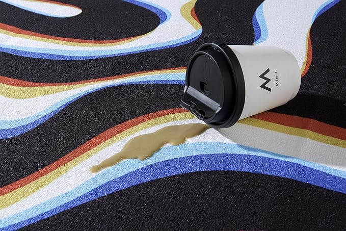Trippy Abstract 4x6 Area Rug Ultra Thin Flatweave Funky Aesthetic Minimalist Geometry Swirl Bedroom Rug Colorful Black White, Retro Cool Washable Carpet for Kitchen Entryway Living Room Dorm