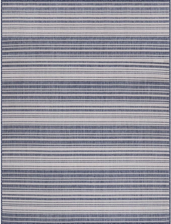 Stripe Outdoor Rug 5x7 Washable Outside Carpet for Indoor Patio Porch Waterproof Easy Cleaning Non Shedding Area Rugs Blue 5 x 7