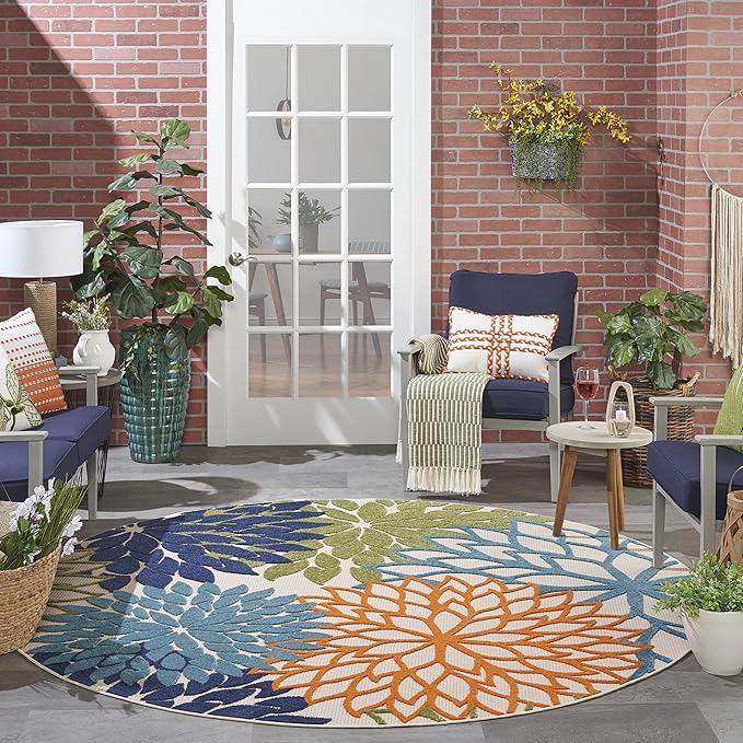 Nourison Home Aloha 10' x Round Multicolor Fabric Tropical Area Rug (10' Round)