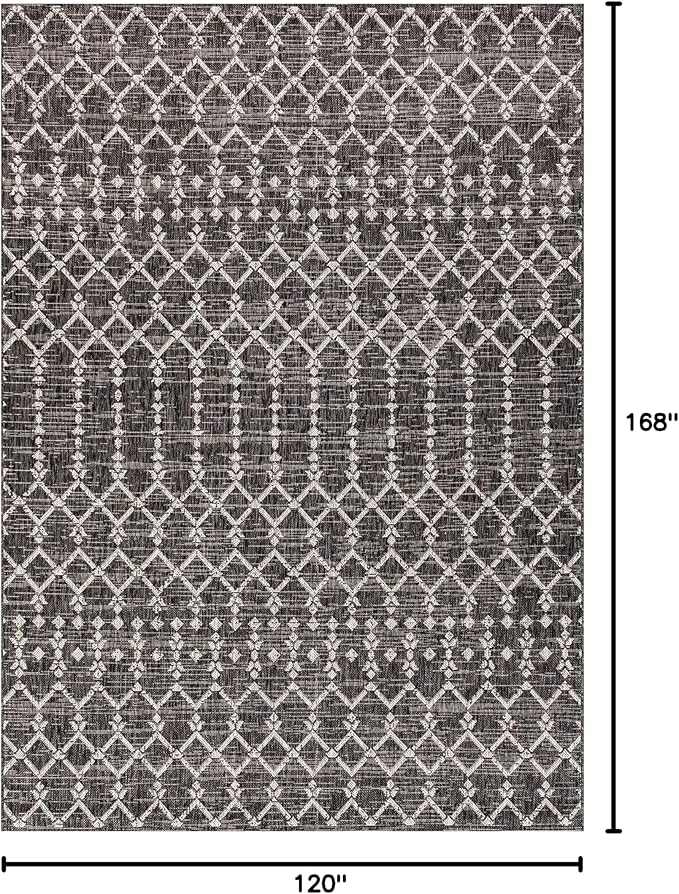 JONATHAN Y Moroccan Geometric Indoor Outdoor Area Rug 10X14 Black/Gray, Ourika Textured Weave for Backyard, Patio, Porch, Easy-Cleaning, High Traffic, Pet-Friendly, Non-Shedding (SMB108F-14)