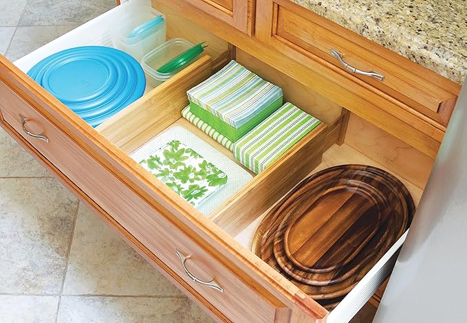 Lipper International 8897 Bamboo Wood Custom Fit Adjustable Deep Kitchen Drawer