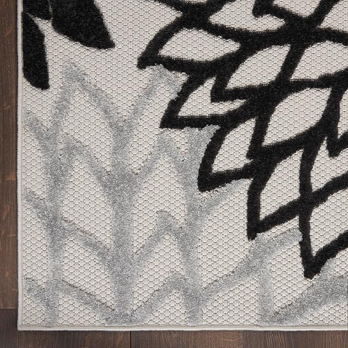 Nourison Aloha Indoor/Outdoor Black White 12' x 15' Area Rug, Tropical, Botanical, Easy Cleaning, Non Shedding, Bed Room, Living Room, Dining Room, Deck, Backyard, Patio (12x15)