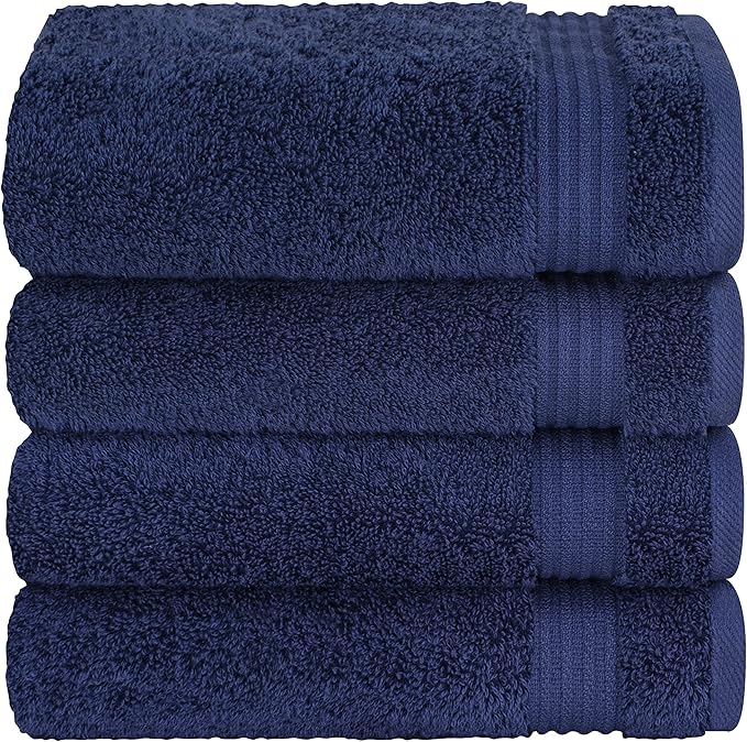 Cotton Paradise Hand Towels for Bathroom, 100% Cotton Turkish 4 Piece Hand Towel Set, Soft Absorbent Face Towels, Navy Blue Hand Towels