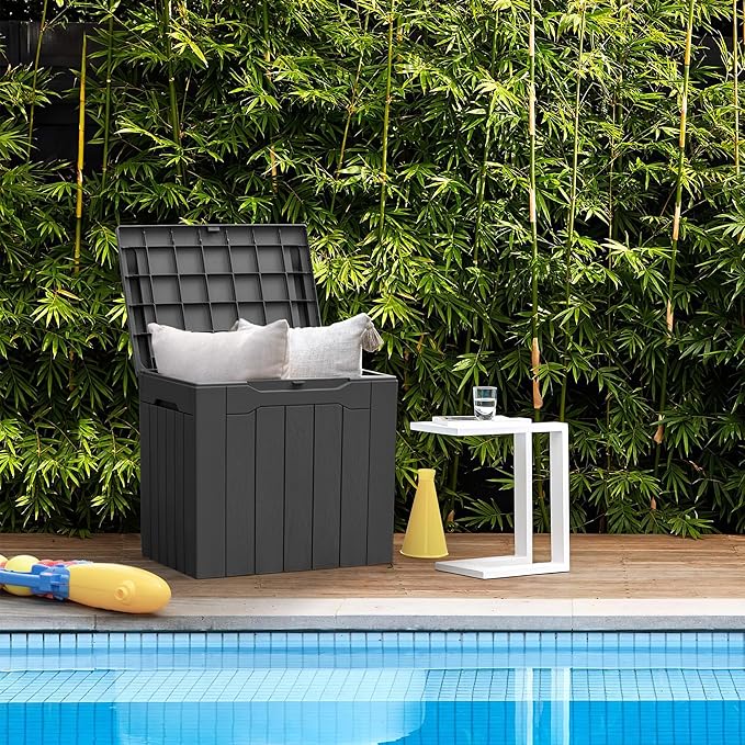 Greesum 31 Gallon Resin Deck Box All Weather Outdoor Storage Boxes for Patio Furniture Set,Outdoor Toys,Garden Tools,Gray