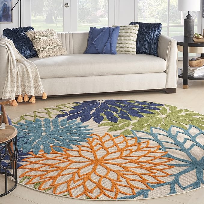 Nourison Home Aloha 10' x Round Multicolor Fabric Tropical Area Rug (10' Round)