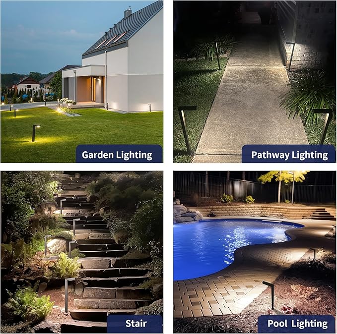 Brass Low Voltage Driveway Lights, 12V Landscape Pathway Light, AC/DC LED Waterproof Bronze L Shape Pathway Lamp for Patio House Garden with 3W 270LM 5000K G4 Bulb 8 Pack
