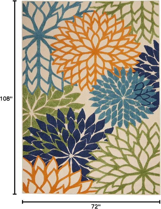 Nourison Aloha Indoor/Outdoor Multicolor 6' x 9' Area Rug, Easy Cleaning, Non Shedding, Bed Room, Living Room, Dining Room, Deck, Backyard, Patio (6x9)