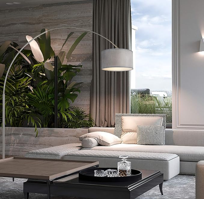 Major-Q Modern Arcing Floor Lamp - Tall Stand Up Arching Drum Shade - Large Contemporary Floor Lamp for Dining Rooms and Bedrooms - Corner Lamp for Office Lighting and Home Decor