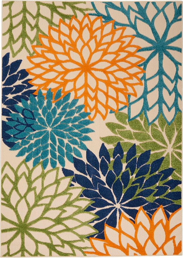 Nourison Aloha Indoor/Outdoor Multicolor 6' x 9' Area Rug, Easy Cleaning, Non Shedding, Bed Room, Living Room, Dining Room, Deck, Backyard, Patio (6x9)