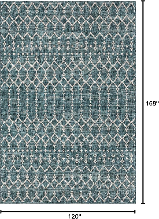 JONATHAN Y Moroccan Geometric Indoor Outdoor Area Rug 10X14 Teal/Gray, Ourika Textured Weave for Backyard, Patio, Porch, Easy-Cleaning, High Traffic, Pet-Friendly, Non-Shedding (SMB108C-14)