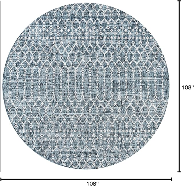 JONATHAN Y SMB108C-9R Ourika Moroccan Geometric Textured Weave Teal/Gray 9' Round Indoor/Outdoor Area Rug, Pet Friendly, Non-Shedding, Stain Resistant, Easy-Cleaning for Backyard, Patio, Porch