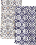 Miss Adola 2 Pack Flour Sack Kitchen Towels - 16x26 Inch Cotton Dish Towels with Hanging Loop Reusable Geometric Boho Modern Retro Tea Towel Absorbent Dishcloths Home Decor, Blue Boho Style