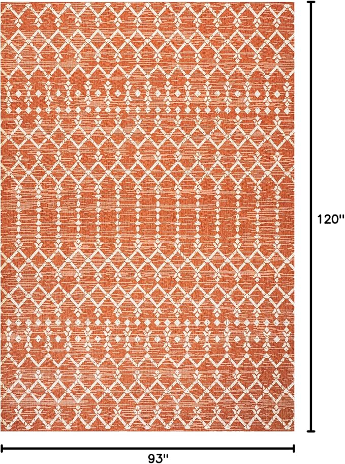 JONATHAN Y Moroccan Geometric Indoor Outdoor Area Rug 8X10 Orange/Cream, Ourika Textured Weave for Backyard, Patio, Porch, Easy-Cleaning, High Traffic, Pet-Friendly, Non-Shedding (SMB108P-8)