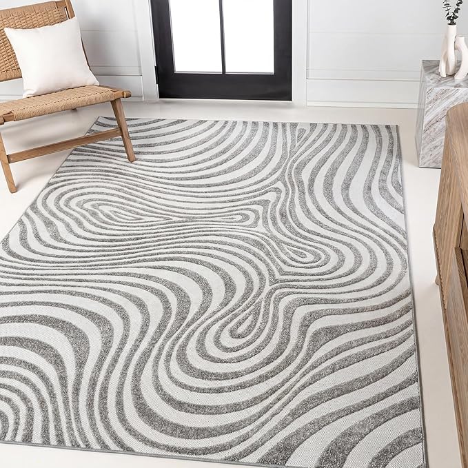 JONATHAN Y Maribo High-Low Abstract Striped Gray/Ivory 10x14 Indoor/Outdoor Area Rug, Pet Friendly, Non-Shedding, Stain Resistant, Easy-Cleaning for Backyard, Patio, Porch (SCN103B-14)