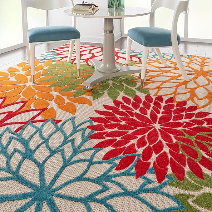 Nourison Aloha Indoor/Outdoor Green 6' x 9' Area Rug, Easy Cleaning, Non Shedding, Bed Room, Living Room, Dining Room, Deck, Backyard, Patio (6x9)