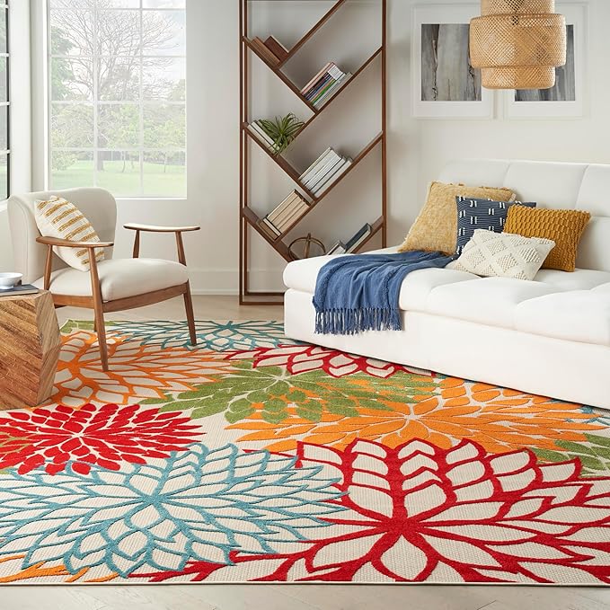 Nourison Home Aloha Indoor/Outdoor Green 12' x 15' Area Rug, Easy Cleaning, Non Shedding, Bed Room, Living Room, Dining Room, Deck, Backyard, Patio (12x15)