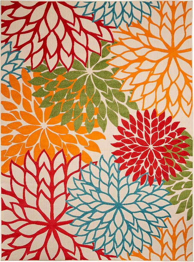 Nourison Home Aloha 9'6" x 13' Green Tropical Indoor/Outdoor Fabric Rug