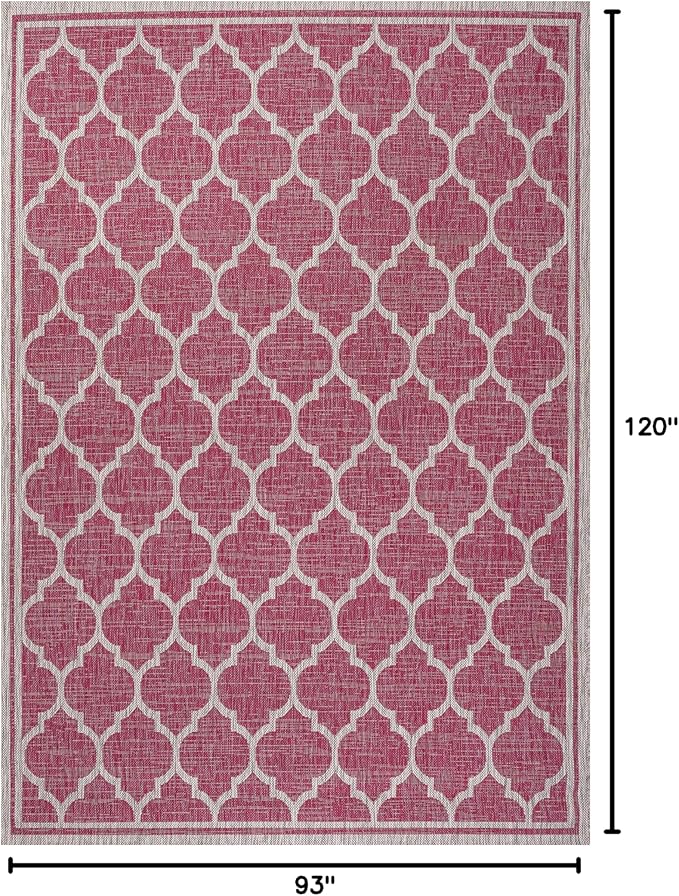 Eyely BMS109H-8 Santa Monica Trebol Moroccan Trellis Textured Weave Indoor/Outdoor Area Rug Coastal;Bohemian, Bedroom, Backyard, Patio, Easy-Cleaning, Non-Shedding, 8 X 10, Fuchsia/Light Gray