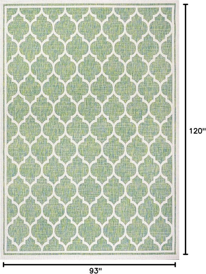 Eyely BMS109I-8 Santa Monica Trebol Moroccan Trellis Textured Weave Indoor/Outdoor Area Rug Coastal;Bohemian, Bedroom, Backyard, Patio, Easy-Cleaning, Non-Shedding, 8 X 10, Cream/Green