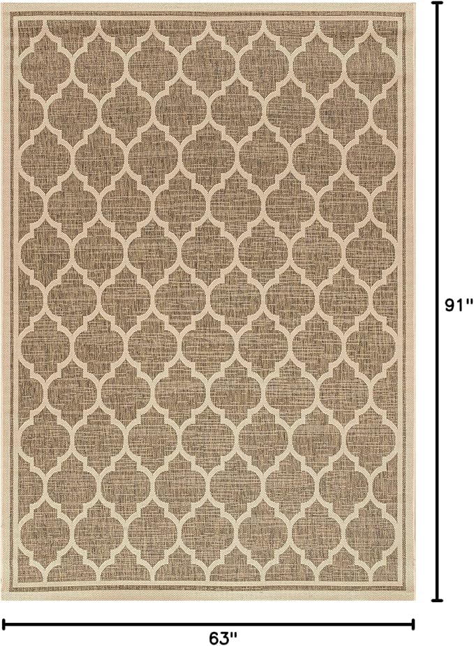 Eyely BMS109A-5 Santa Monica Trebol Moroccan Trellis Textured Weave Indoor/Outdoor Area Rug Coastal;Bohemian, Bedroom, Backyard, Patio, Easy-Cleaning, Non-Shedding, 5 X 8, Brown/Beige