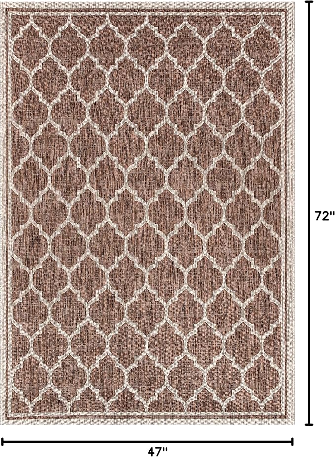 Eyely BMS109B-4 Santa Monica Trebol Moroccan Trellis Textured Weave Indoor/Outdoor Area Rug Coastal;Bohemian, Bedroom, Backyard, Patio, Easy-Cleaning, Non-Shedding, 4 X 6, Espresso/Taupe
