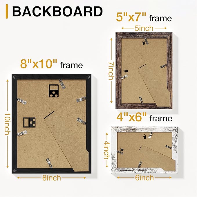Vittanly 10 Pack Picture Frames Collage Wall Decor, Gallery Wall Frame Set for Wall or Tabletop Display, Multi Sizes with Two 8x10, Four 5x7, and Four 4x6 Photo Frames, Black&Brown&Distressed White