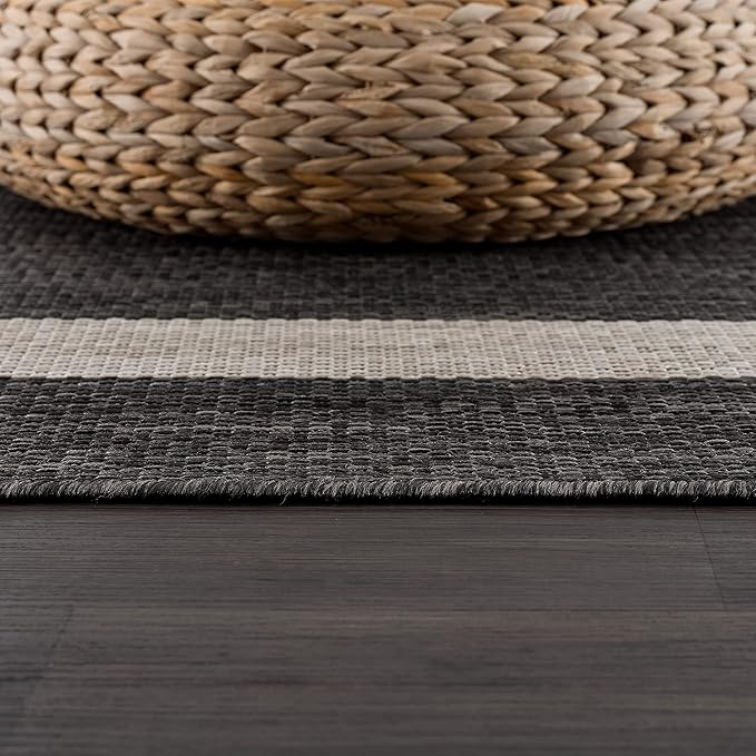 CAMILSON Outdoor Rug 9x12, Large Modern Outside Rugs for Patios Porches Waterproof Durable Washable Non-Shedding, Easy-to-Clean Indoor Outdoor Area Carpet (9 x 12, Bordered - Dark Gray/Light Gray)