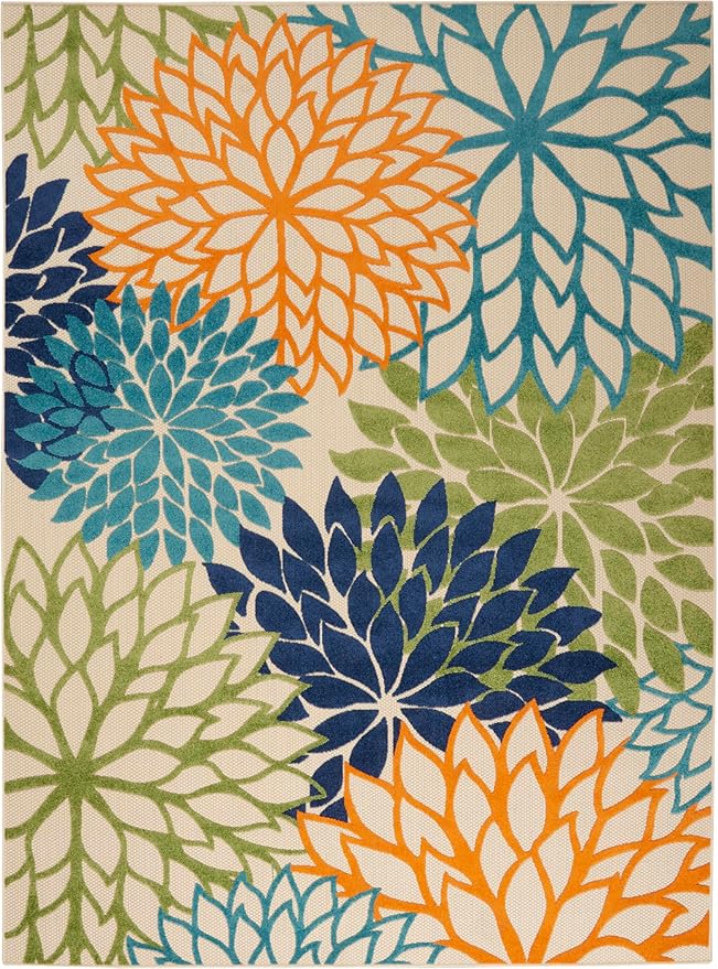 Nourison Aloha Indoor/Outdoor Multicolor 7' x 10' Area Rug, Easy Cleaning, Non Shedding, Bed Room, Living Room, Dining Room, Deck, Backyard, Patio (7x10)