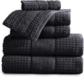 Market & Place 100% Cotton Super Soft Luxury Towel Set | Quick-Dry and Highly Absorbent | Waffle Textured | 550 GSM | 2 Bath Towels, 2 Hand Towels, & 2 Washcloths | Harper Collection (Black)