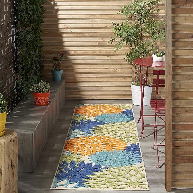 Nourison Aloha Indoor/Outdoor Multicolor 2'3'' x 8' Area--Rug, Tropical, Botanical, Easy--Cleaning, Non Shedding, Bed Room, Living Room, Dining Room, Deck, Backyard, Patio (2x8)
