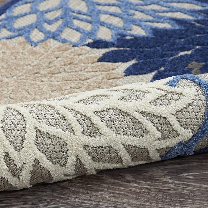 Nourison Aloha Indoor/Outdoor Blue/Multicolor 4' x Round Area Rug, Tropical, Botanical, Easy Cleaning, Non Shedding, Bed Room, Living Room, Dining Room, Deck, Backyard, Patio (4 Round)