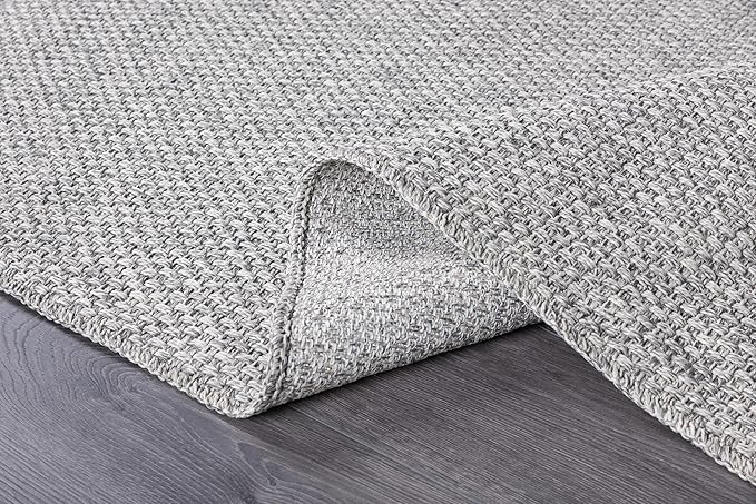 CAMILSON Easy Jute Rug 9x12, Indoor Outdoor Gray Color Farmhouse Area Rugs for Living Room Patio and Kitchen Rug, Solid Boho Woven Design, Easy-Cleaning, Washable Outside Carpet Alfombras (9 x 12)