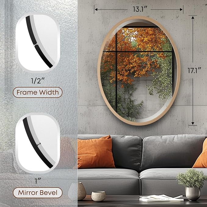OVALCREST - Oval Wooden Beveled Wall Mirror for Home Decor, Bathroom, Vanity, Bedroom, Living Room, Hallway - London Style (Gold Spray) 17.1 x 13.1