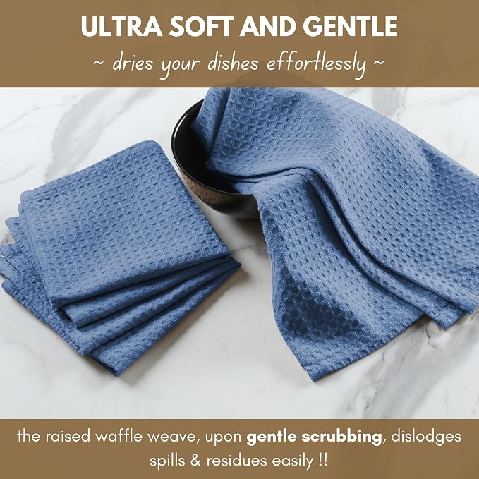 Native Fab 18 Pack Waffle Dish Cloths - Soft Cotton, Absorbent, Quick Drying, Washable Towels for Cleaning, Cooking, Baking - Ideal for Home, Restaurants, Hotels, Cafes, 12x12 inch - Sky Blue