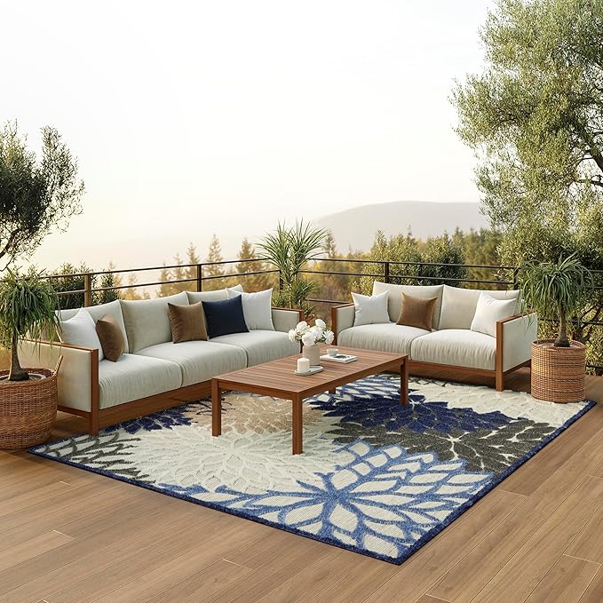 Nourison Home Aloha 7'10" x 10'6" Fabric Indoor/Outdoor Rug in Blue/Multi-Color