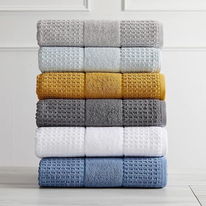 100% Cotton Super Soft Luxury Bath Towel Set | Quick-Dry and Highly Absorbent | Waffle Textured | 550 GSM | Includes 4 Bath Towels | Harper Collection (Light Grey)