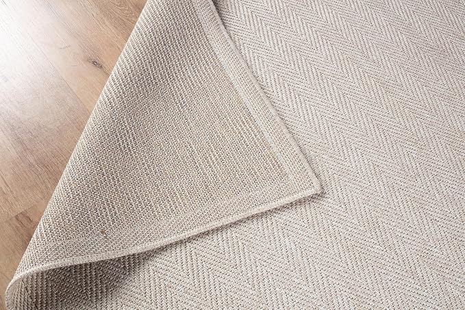 CAMILSON Easy Jute Rug 2x3, Indoor Outdoor Off-White Color Fiber Area Rugs for Bathroom and Kitchen Rug, Herringbone Seagrass Boho Woven Design, Easy-Cleaning, Washable Outside Carpet Alfombras 2 x 3