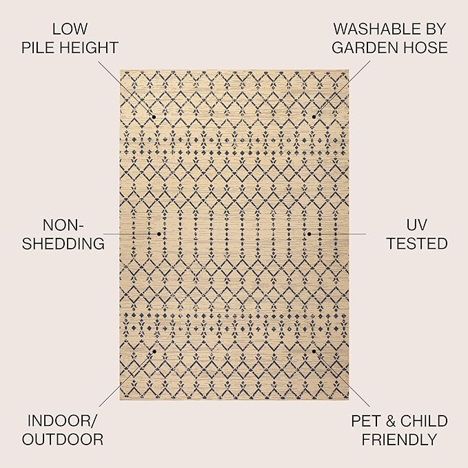 JONATHAN Y Moroccan Geometric Indoor Outdoor Area Rug 9X12 Beige/Navy, Ourika Textured Weave for Backyard, Patio, Porch, Easy-Cleaning, High Traffic, Pet-Friendly, Non-Shedding (SMB108H-9)