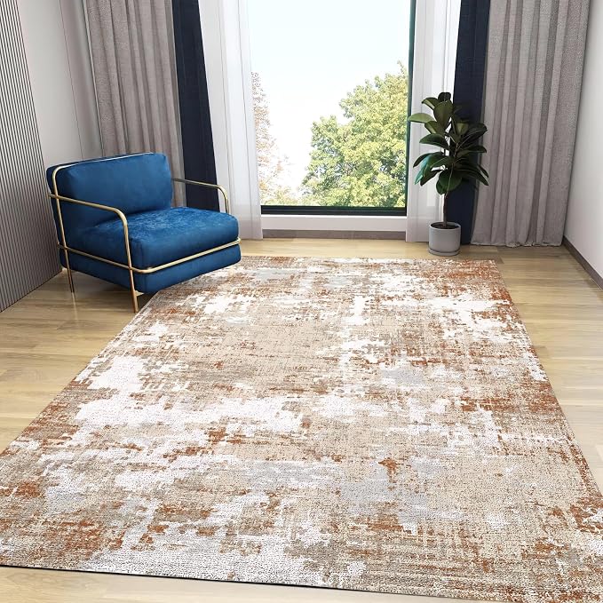 Modern Distressed Area Rug, Abstract Ethnic Art Non Slip Kids Rugs, Machine Washable Durable Carpet for Indoor Bedroom Living Room Office Decor Rug - 4 ft x 5 ft