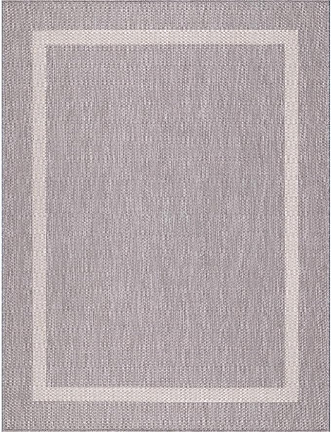 Bordered Outdoor Rug 9x12 Washable Outside Carpet for Indoor Patio Porch Waterproof Easy Cleaning Non Shedding Area Rugs Gray 9 x 12