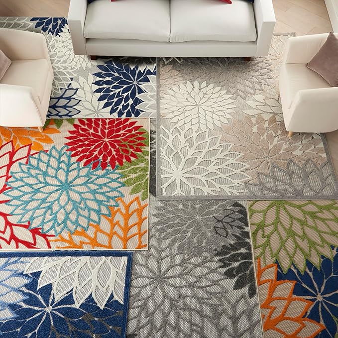 Nourison Aloha Indoor/Outdoor Multicolor 6' x 9' Area Rug, Easy Cleaning, Non Shedding, Bed Room, Living Room, Dining Room, Deck, Backyard, Patio (6x9)