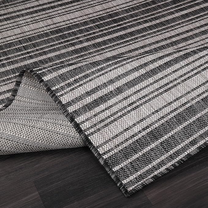 Stripe Outdoor Rug 8x10 Washable Outside Carpet for Indoor Patio Porch Waterproof Easy Cleaning Non Shedding Area Rugs Dark Gray 8 x 10
