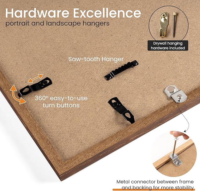 Axeman 24x32 Frame | Solid Oak Wood 24x32 Poster Frame With Mat for 20x28 | 32x24 Wood Picture Frame | Tempered Glass and Hanging Hardware Included Home Wall Decor Art Hanging Frame | Walnut