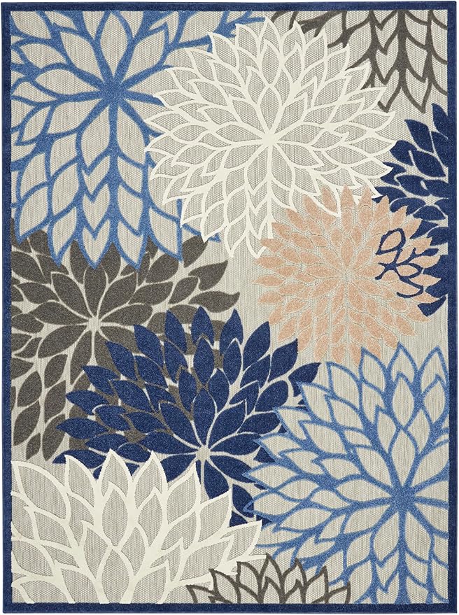 Nourison Home Aloha 9'6" x 13' Fabric Indoor/Outdoor Rug in Blue/Multi-Color
