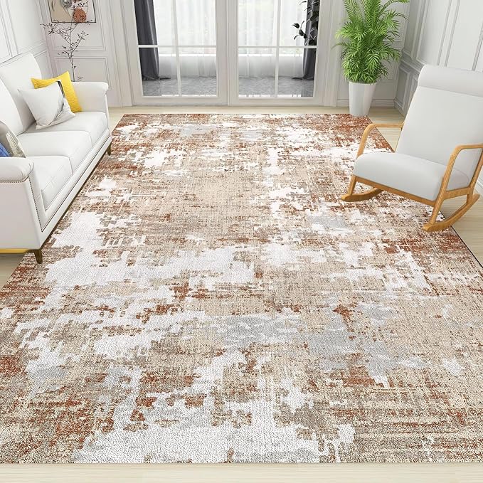 Modern Distressed Area Rug, Abstract Ethnic Art Non Slip Kids Rugs, Machine Washable Durable Carpet for Indoor Bedroom Living Room Office Decor Rug - 4 ft x 5 ft