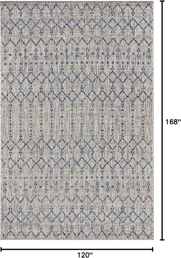 JONATHAN Y Moroccan Geometric Indoor Outdoor Area Rug 10X14 Light Gray/Navy, Ourika Textured Weave for Backyard, Patio, Porch, Easy-Cleaning, High Traffic, Pet-Friendly, Non-Shedding (SMB108A-14)