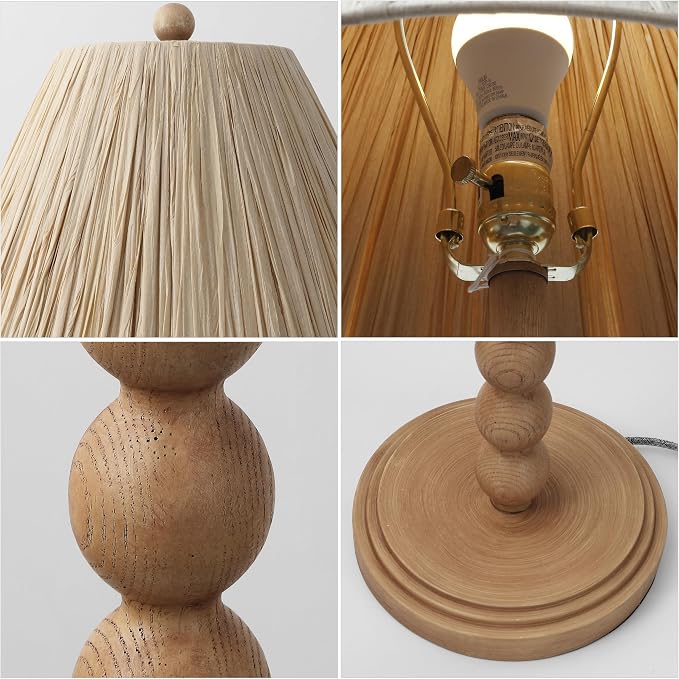JONATHAN Y 61.5" Brown Wood Finish Bobbin LED Floor Lamp, Modern Rustic Spindle Standing Lamp with Light Brown Pleated Paper Shade, Farmhouse Decor, LED Bulb Included JYL5400A