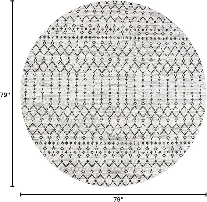 JONATHAN Y SMB108I-6R Ourika Moroccan Geometric Textured Weave Cream/Black 6' Round Indoor/Outdoor Area Rug, Pet Friendly, Non-Shedding, Stain Resistant, Easy-Cleaning for Backyard, Patio, Porch