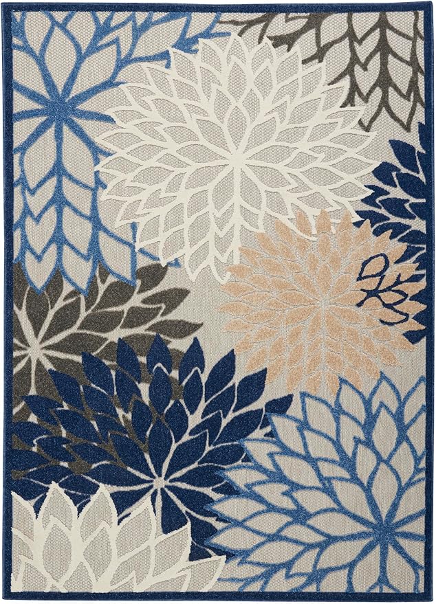 Nourison Aloha Indoor/Outdoor Blue/Multicolor 6' x 9' Area Rug, Easy Cleaning, Non Shedding, Bed Room, Living Room, Dining Room, Deck, Backyard, Patio (6x9)